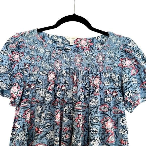 Lucky Brand cotton/modal floral boho top Size S blue white coral - Picture 5 of 11